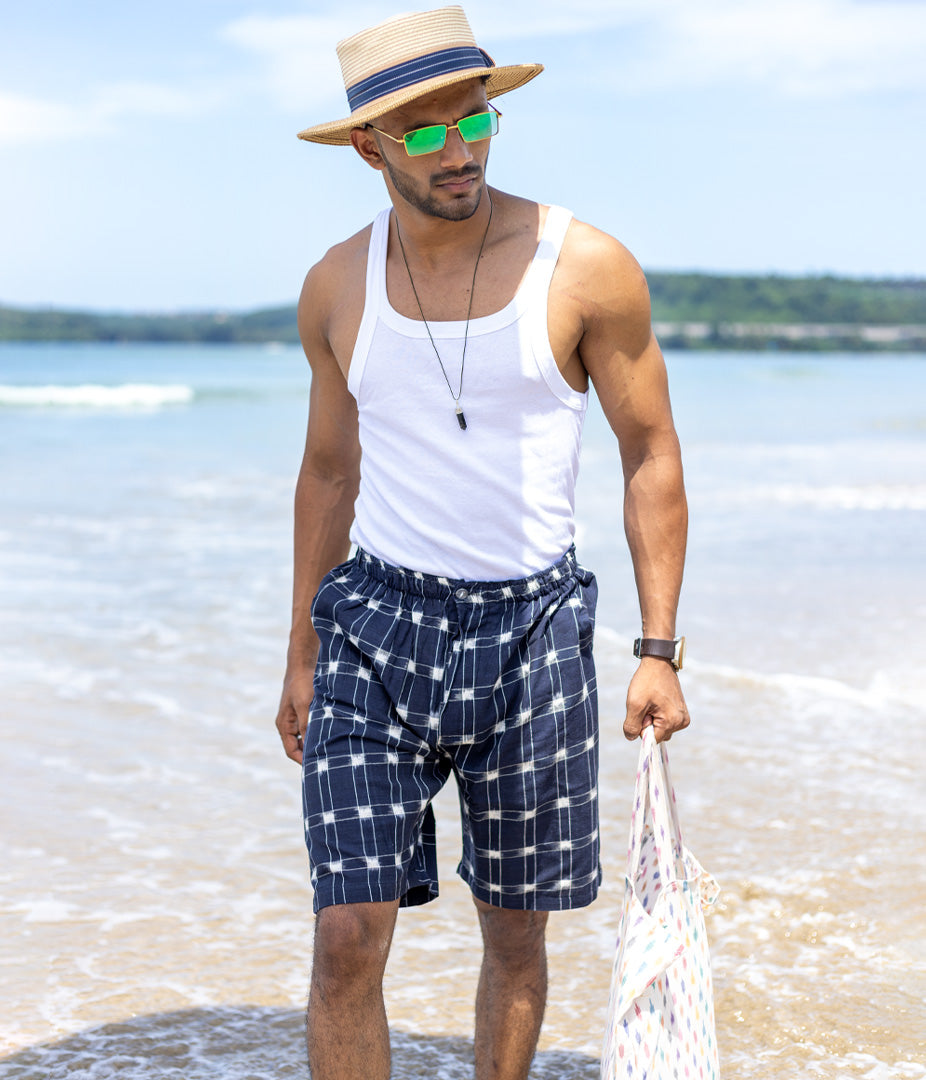 Navy Patterned Ikat Mens Shorts Main image