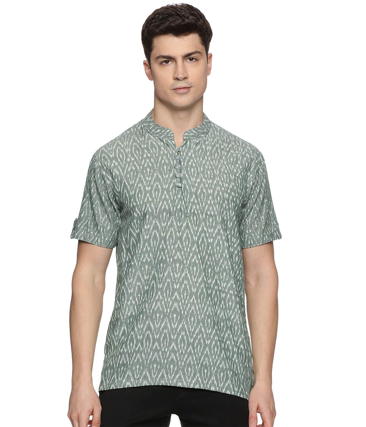 Ikat Olive Patterned Mens Slim Kurta Secondary image