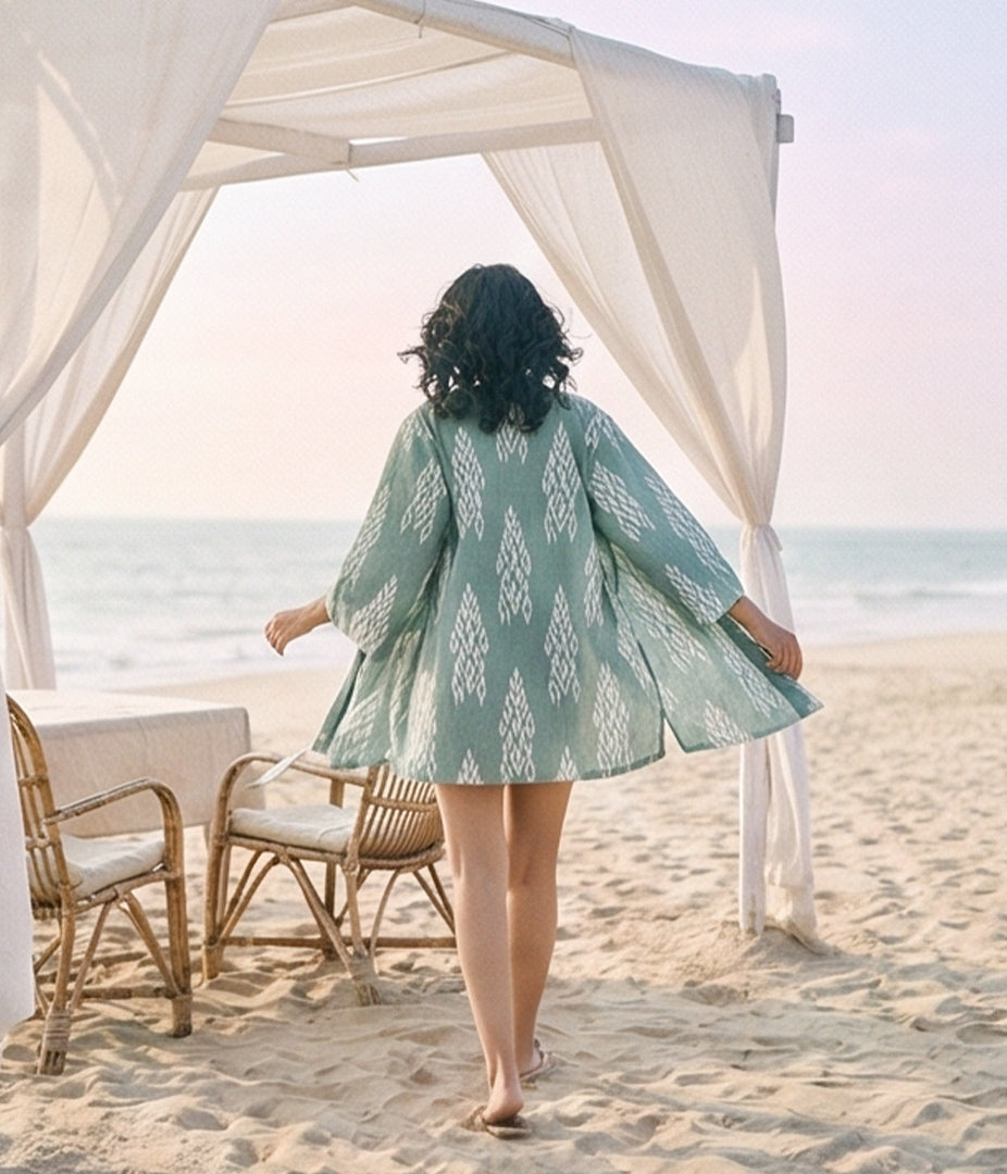 Ikat Olive Womens Kimono