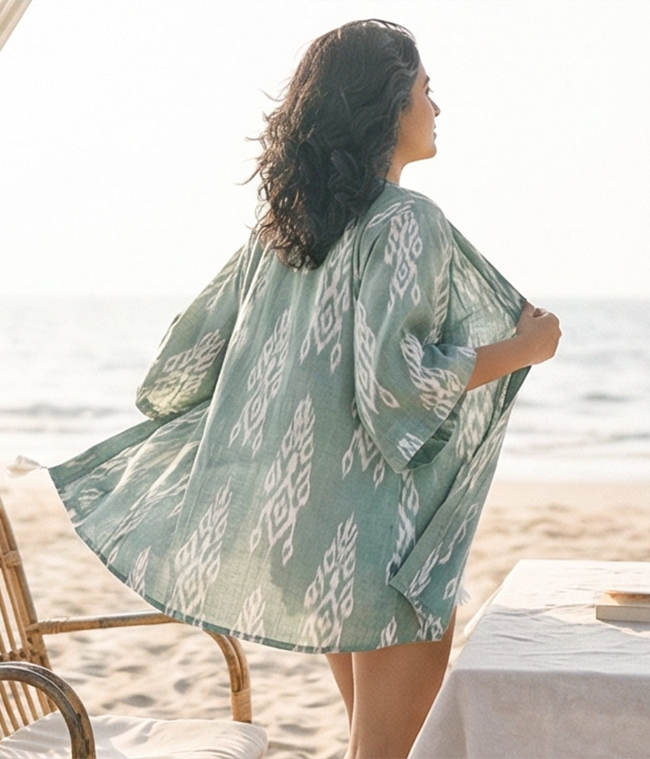 Ikat Olive Womens Kimono