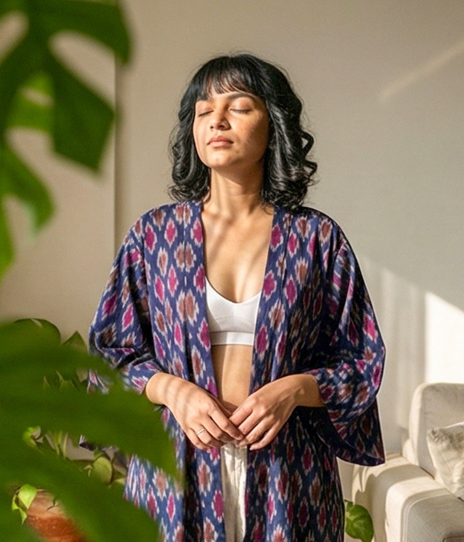 Ikat Navy Womens Kimono