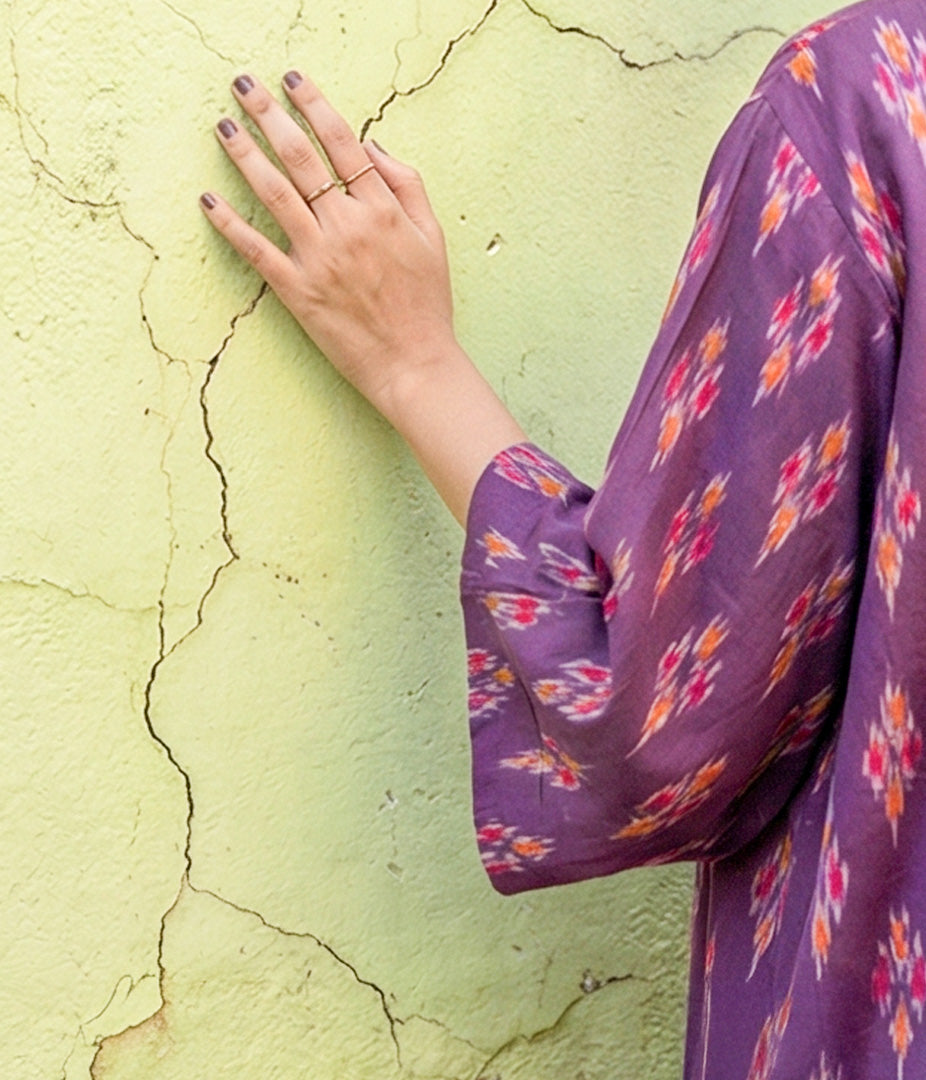 Ikat Purple Womens Kimono