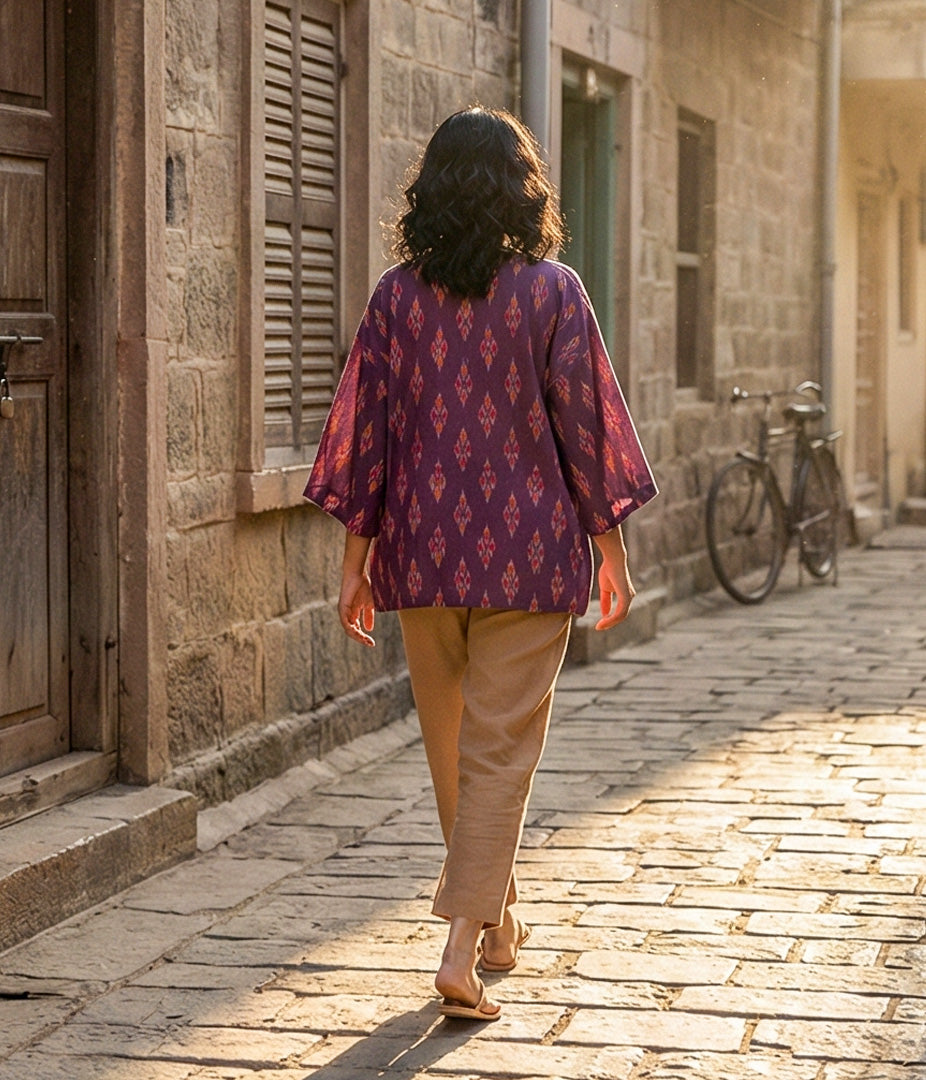 Ikat Purple Womens Kimono