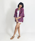 Ikat Purple Womens Kimono