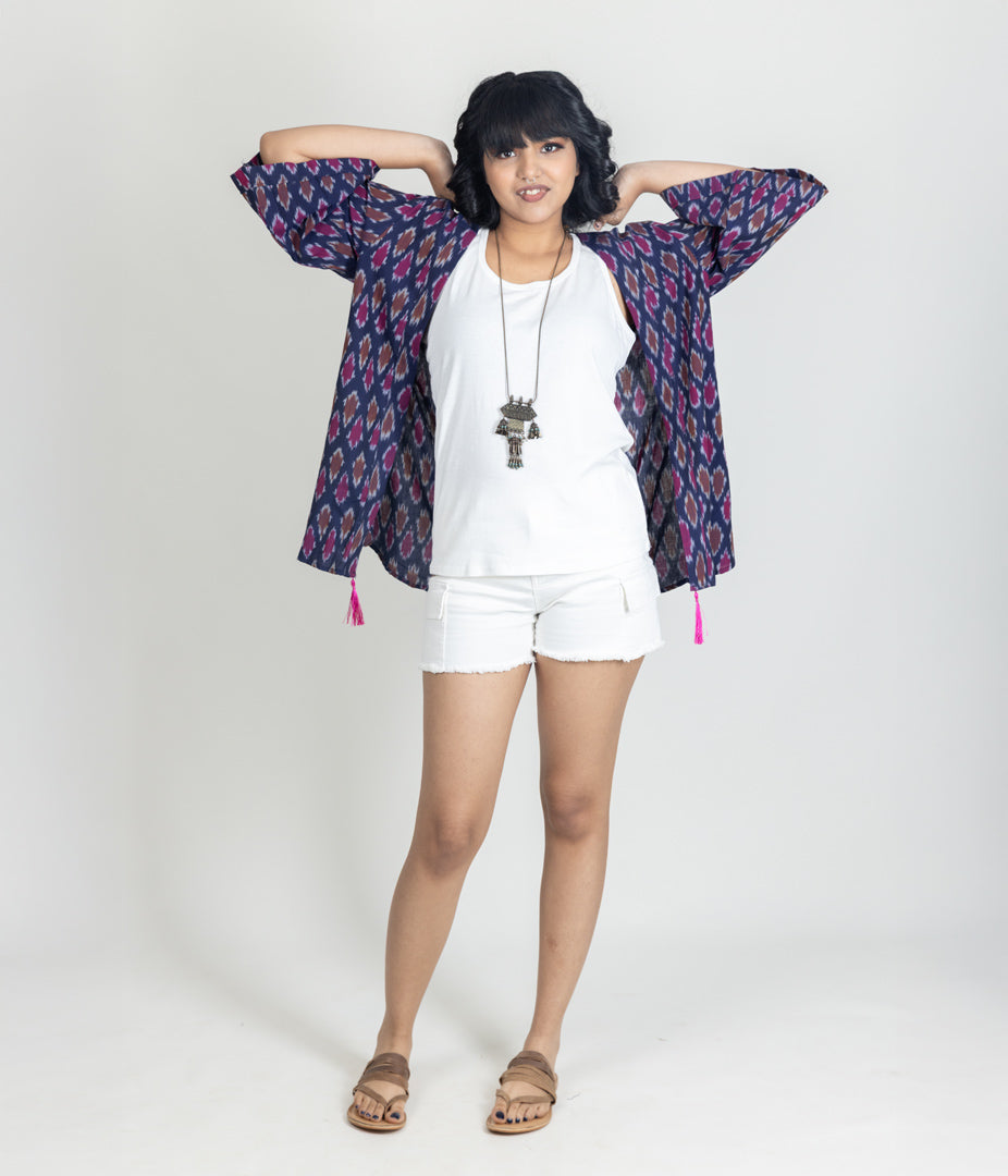 Ikat Navy Womens Kimono