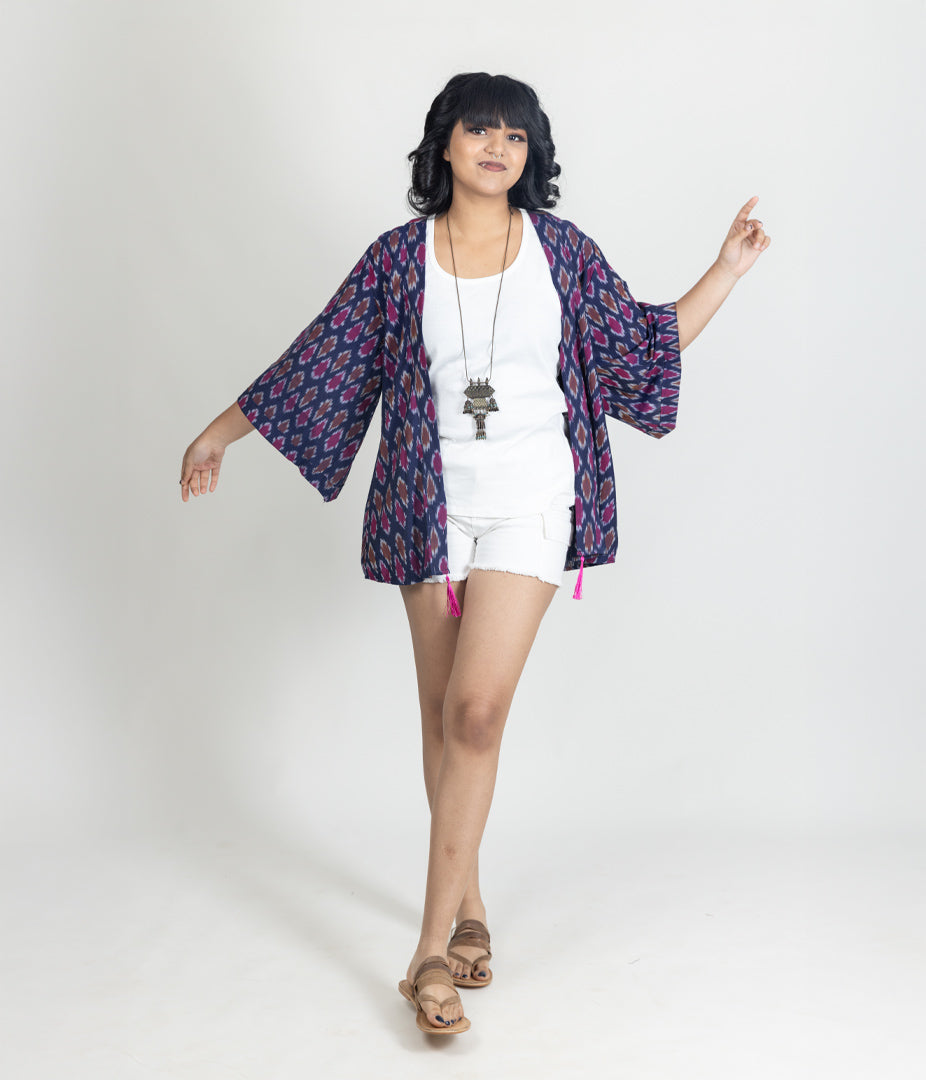 Ikat Navy Womens Kimono