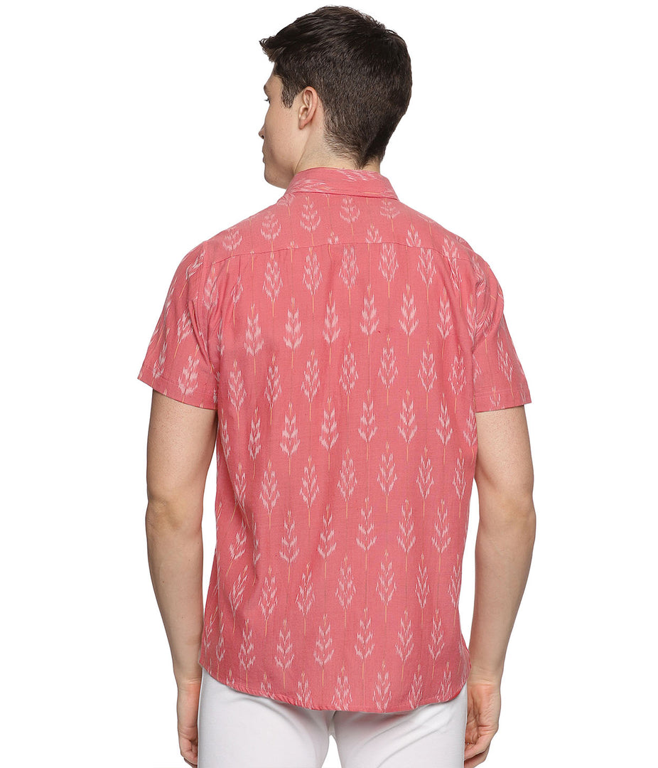 Ikat Rust Red Patterned Mens Short-Sleeved Shirt