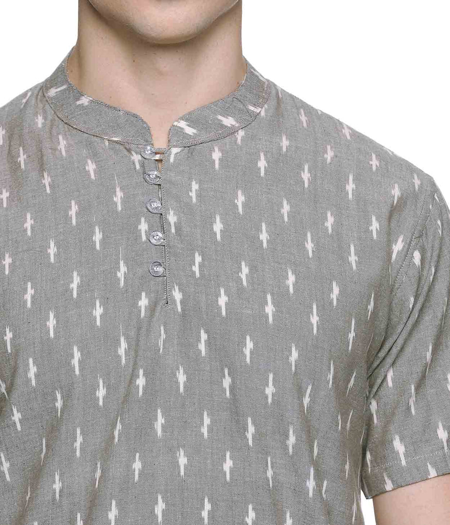 Ikat Taupe Mens Slim Kurta