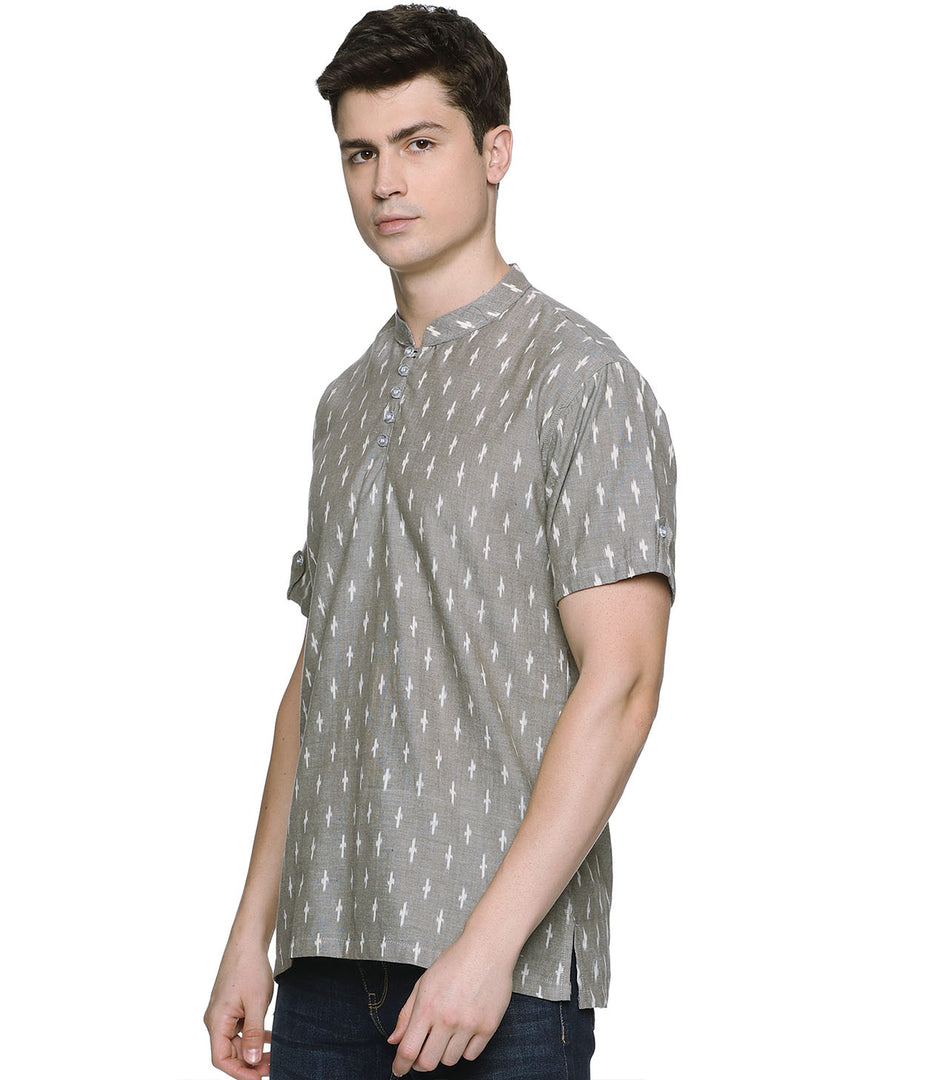 Ikat Taupe Mens Slim Kurta