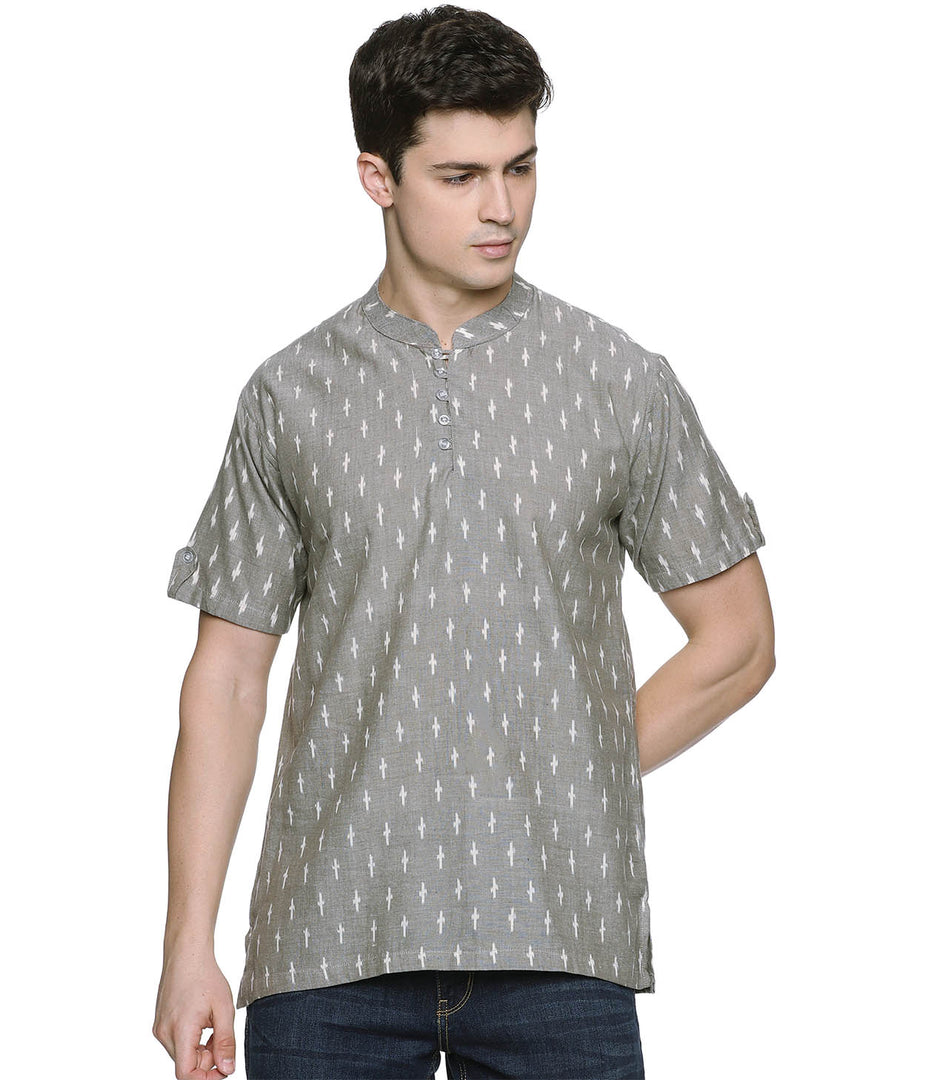 Ikat Taupe Mens Slim Kurta