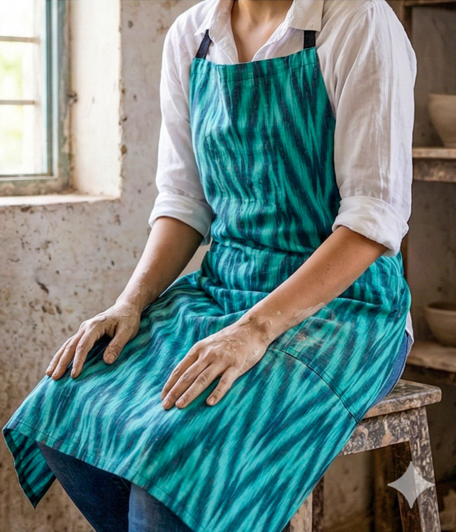 Teal Chevrons Ikat Handloom Apron