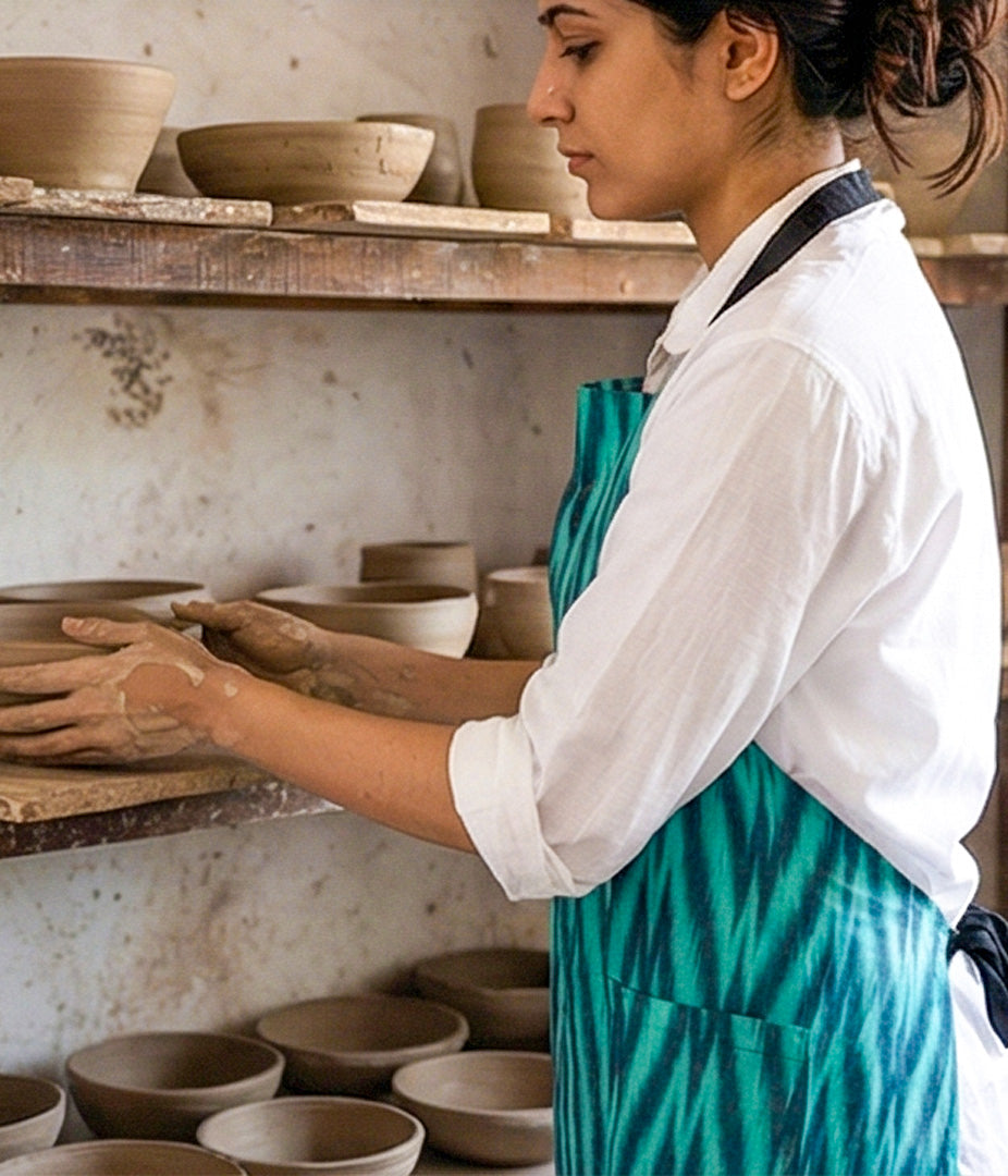 Teal Chevrons Ikat Handloom Apron