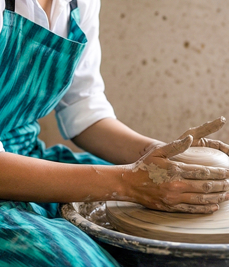 Teal Chevrons Ikat Handloom Apron