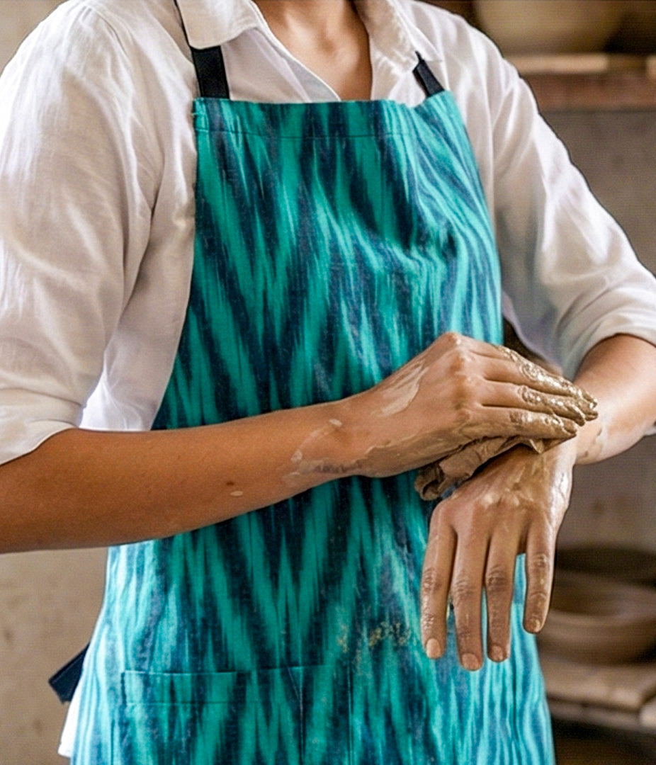 Teal Chevrons Ikat Handloom Apron
