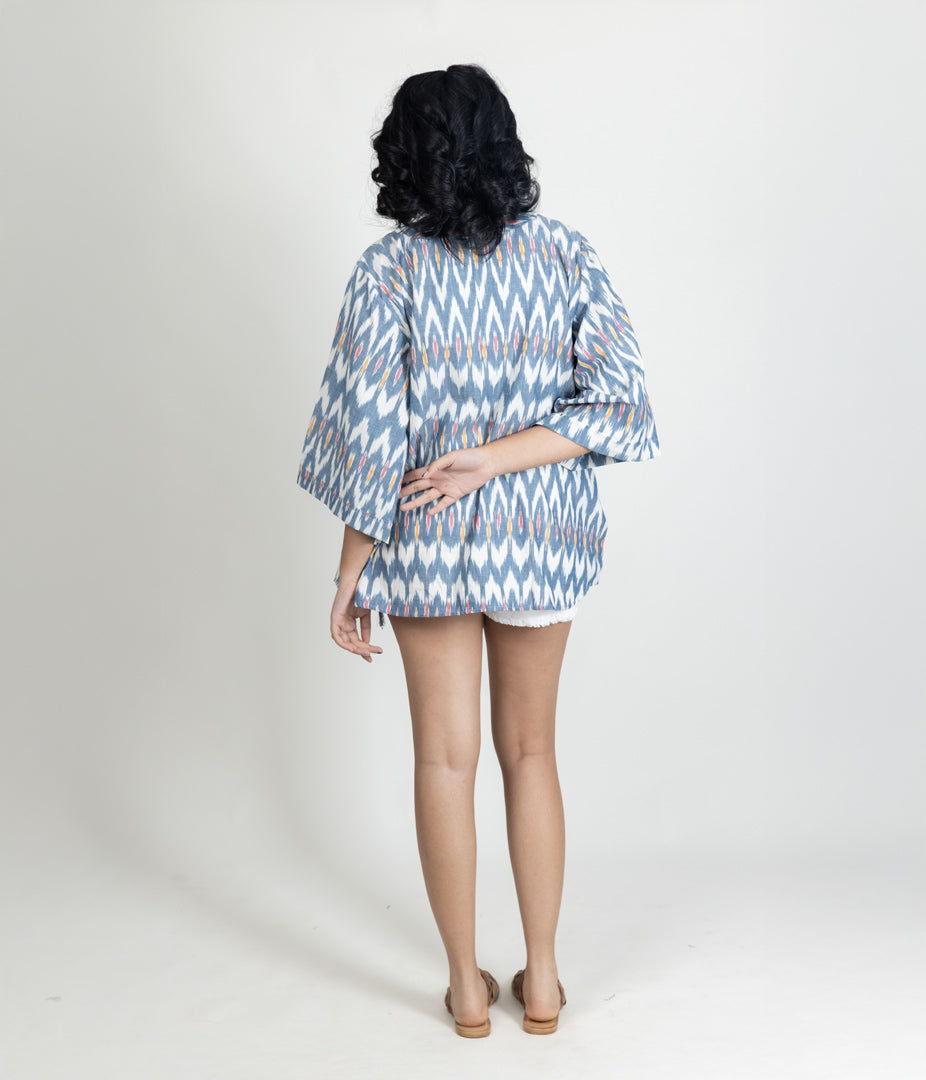 Ikat Blue Chevrons Womens Kimono