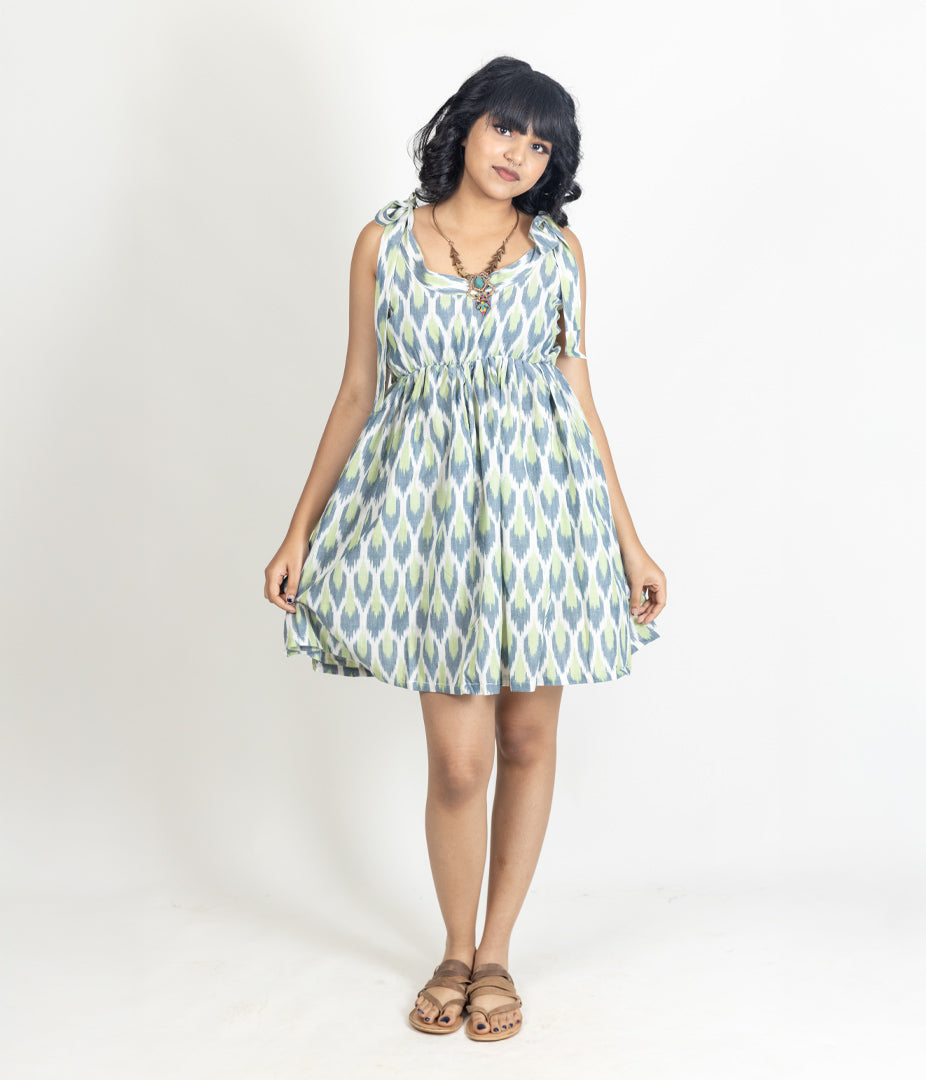 Ikat Blue & Green Womens Sundress