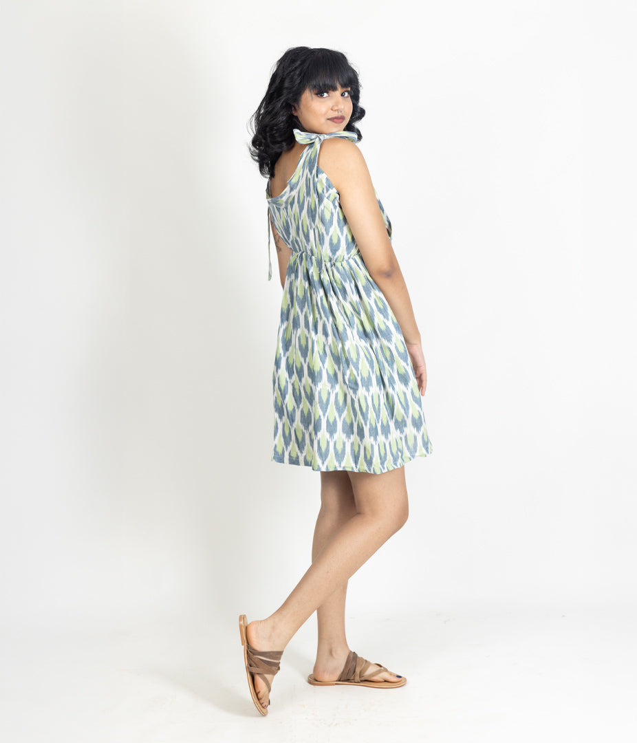 Ikat Blue & Green Womens Sundress