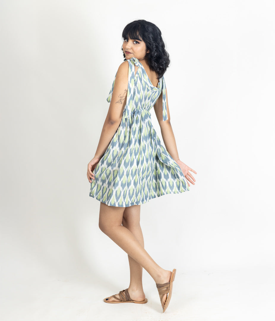 Ikat Blue & Green Womens Sundress