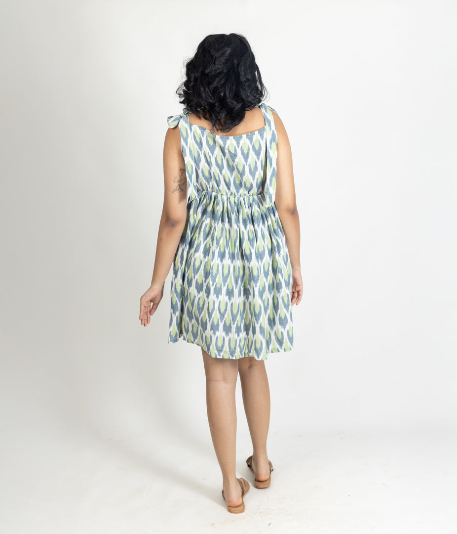 Ikat Blue & Green Womens Sundress