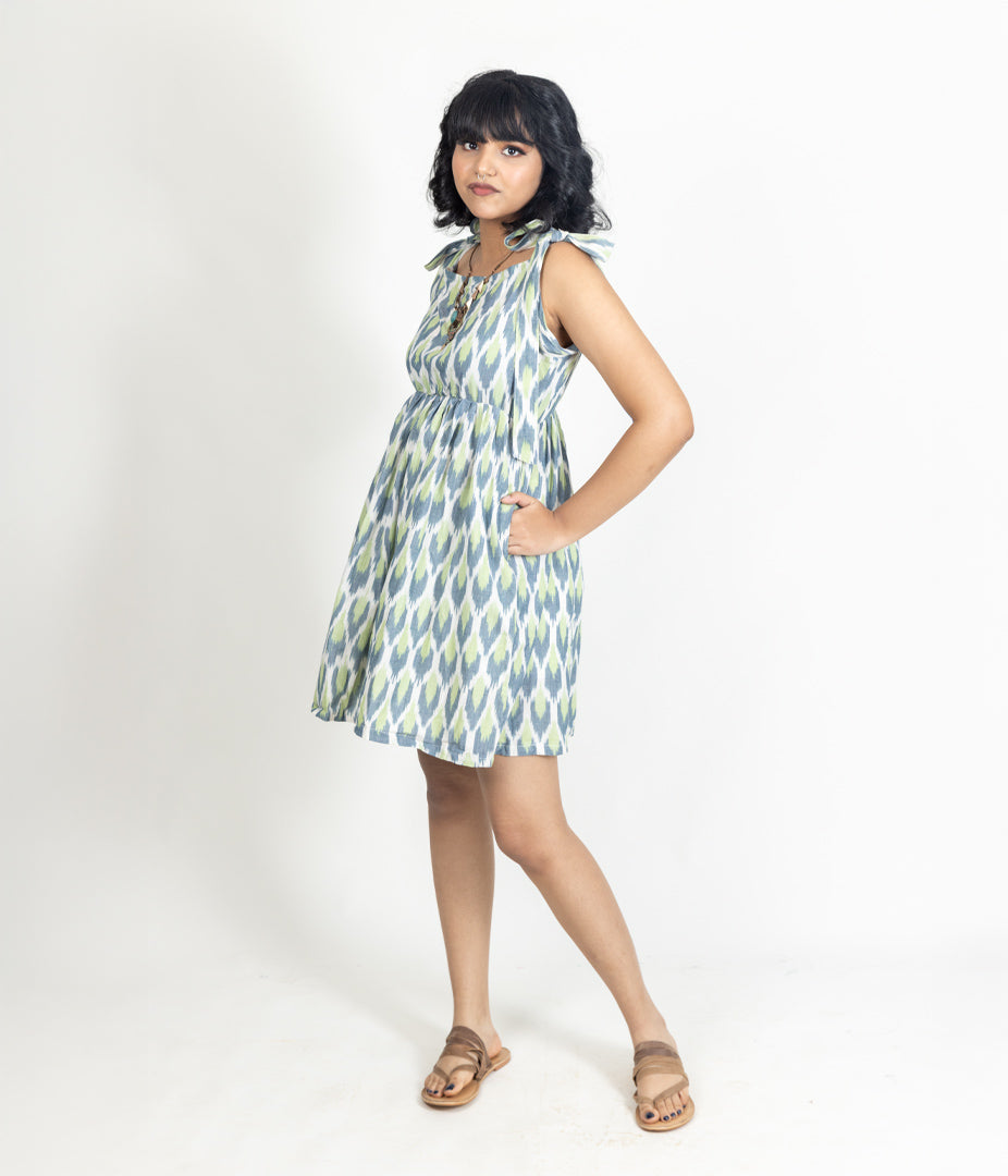 Ikat Blue & Green Womens Sundress