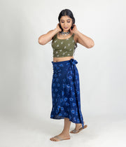 Ikat Blue Hearts Womens Sarong Skirt