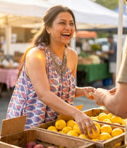 Ikat Blue & Pink Womens Off-Shoulder Dress