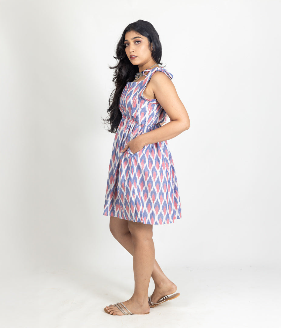Ikat Blue & Pink Womens Sundress