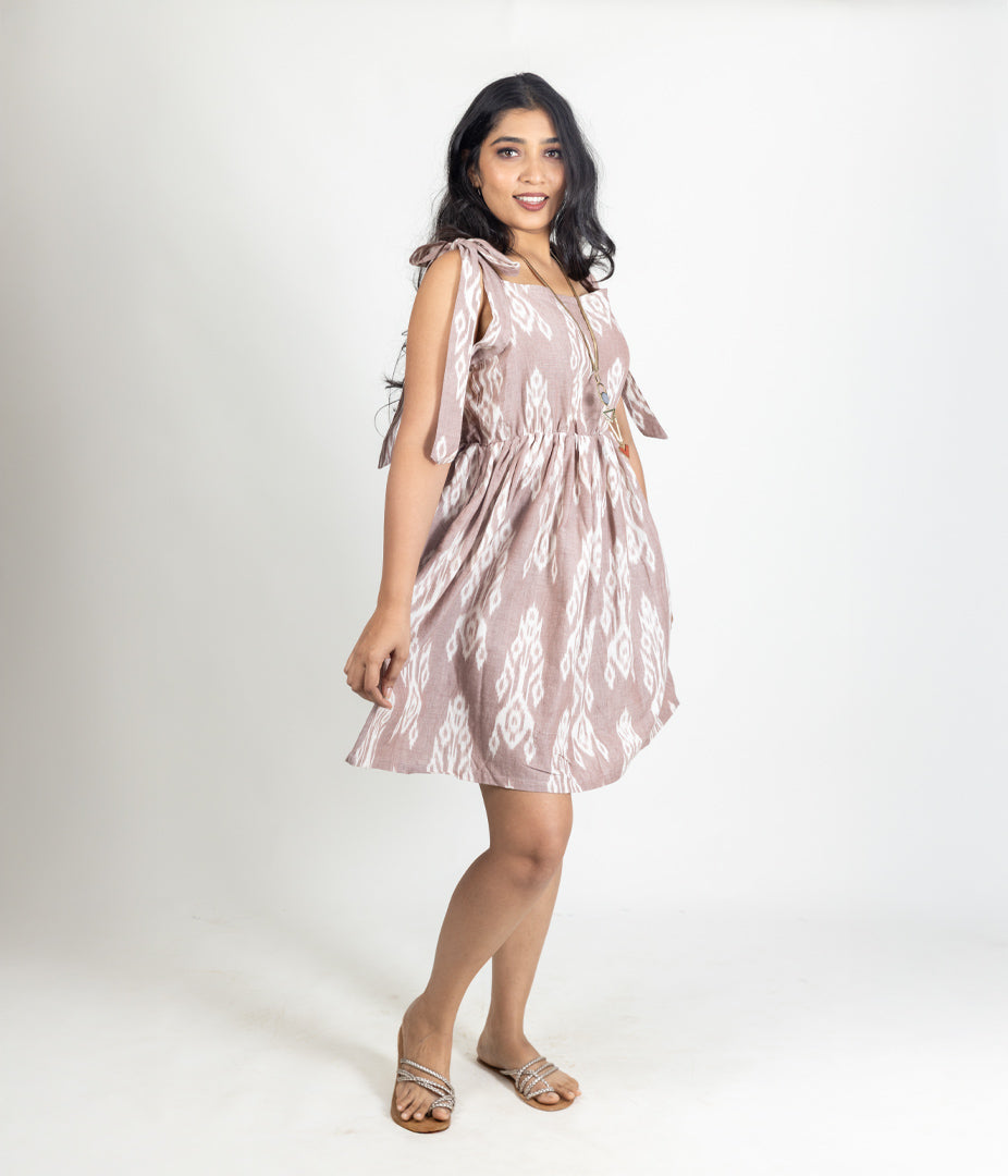 Ikat Brown Womens Sundress