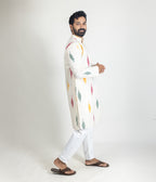 Ikat Cream Multicolor Mens Long Kurta