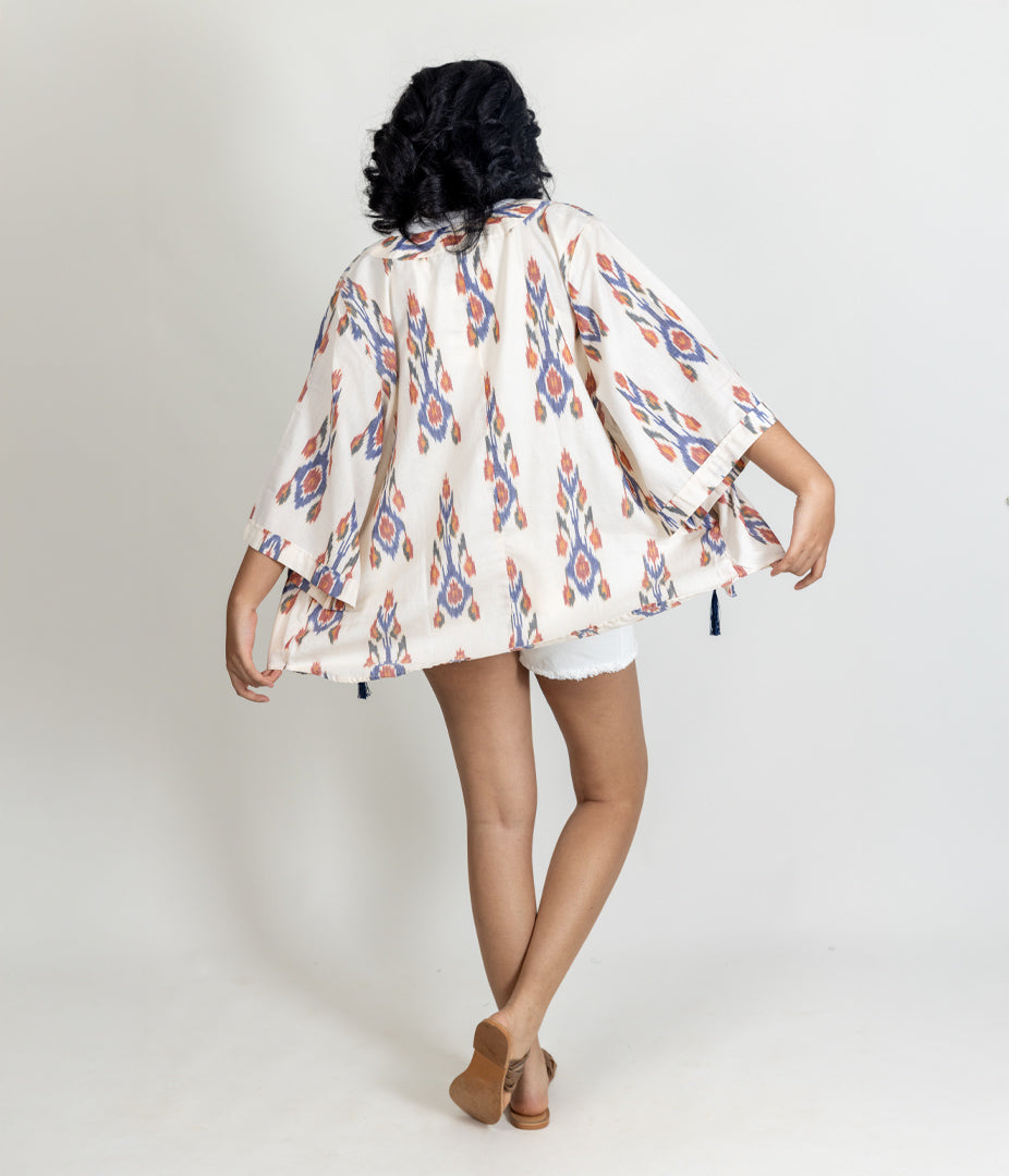 Ikat Cream Multicolor Womens Kimono
