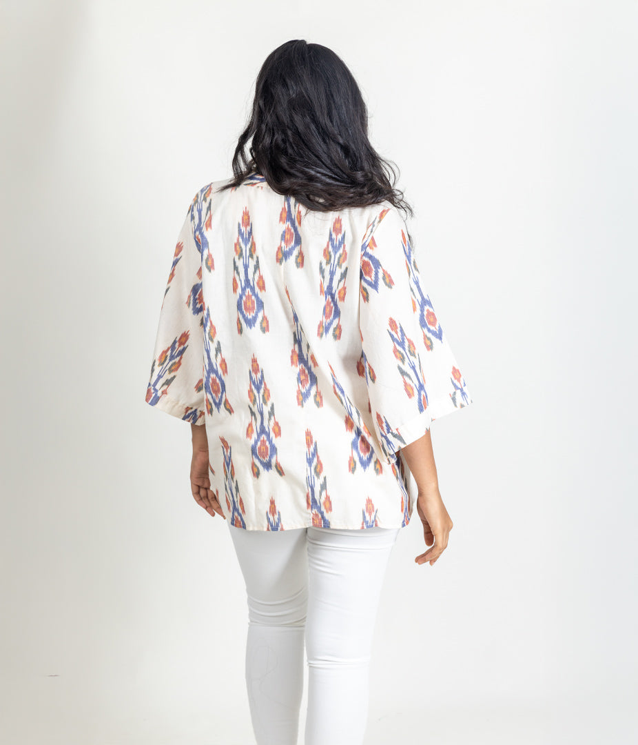 Ikat Cream Multicolor Womens Kimono