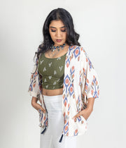 Ikat Cream Multicolor Womens Kimono