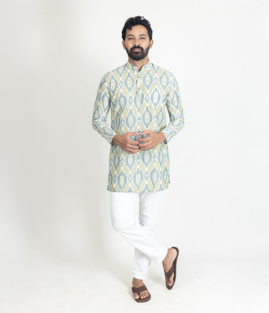 Ikat Green Mens Short Kurta Secondary image