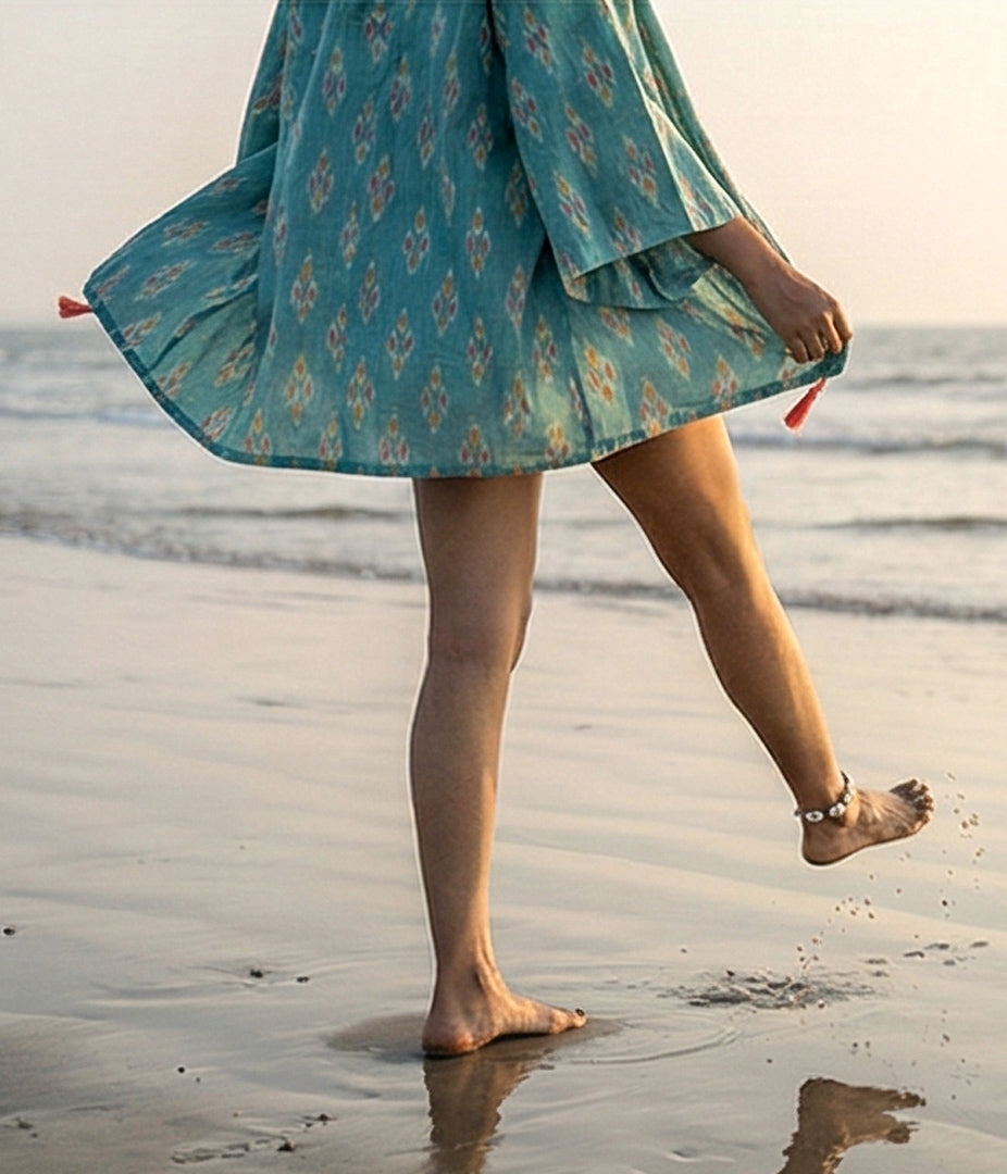 Ikat Green Womens Kimono
