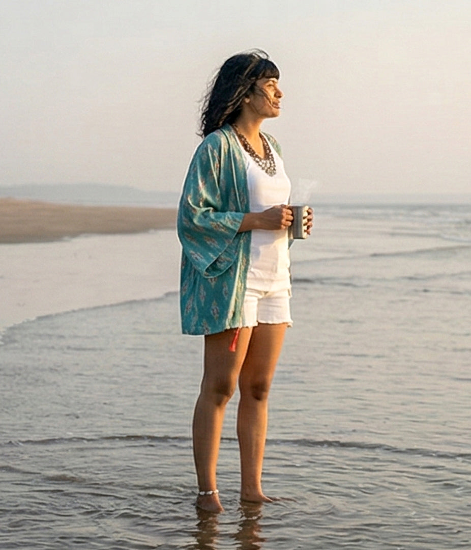 Ikat Green Womens Kimono