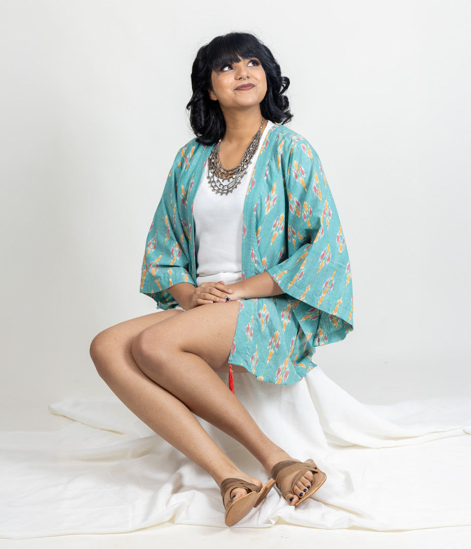 Ikat Green Womens Kimono