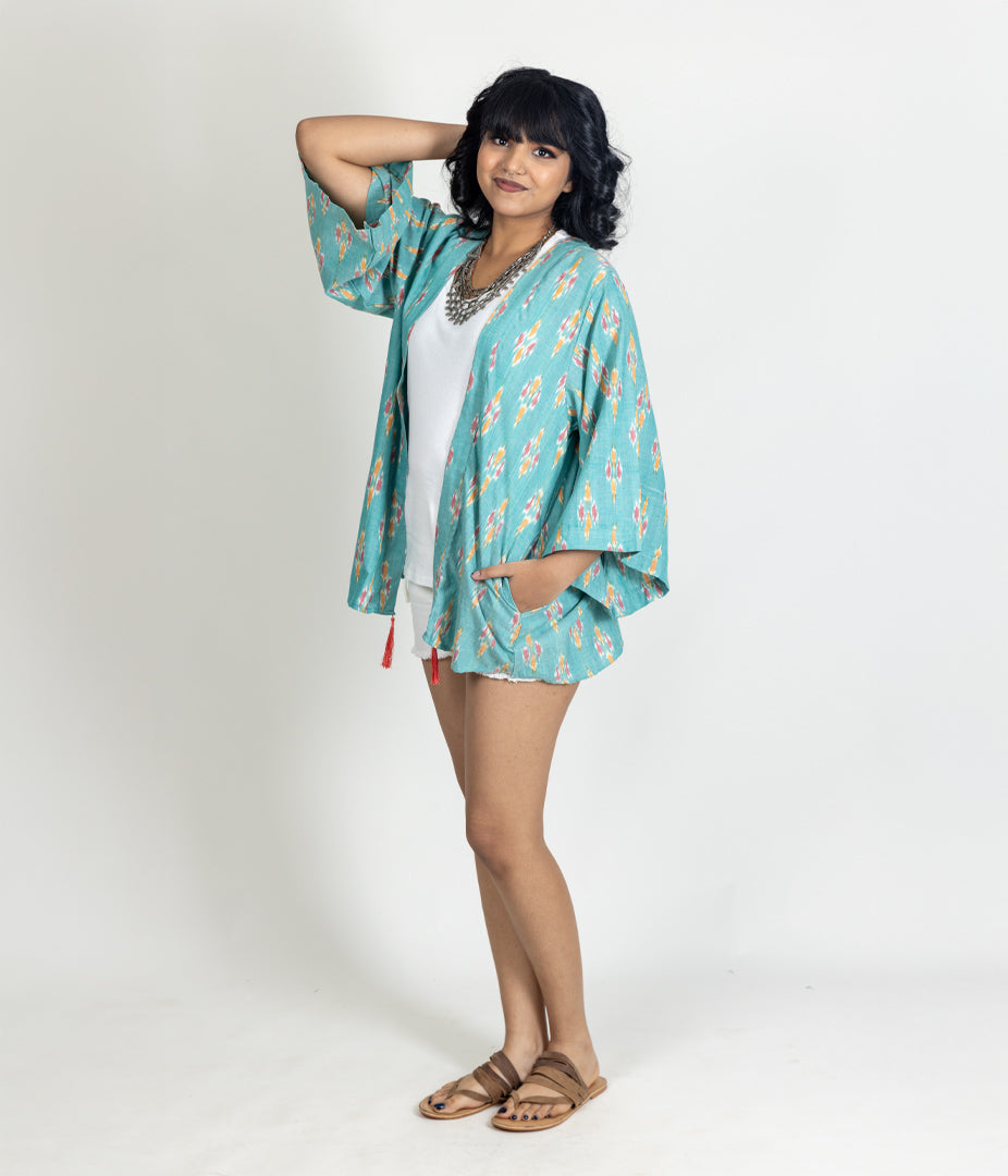 Ikat Green Womens Kimono