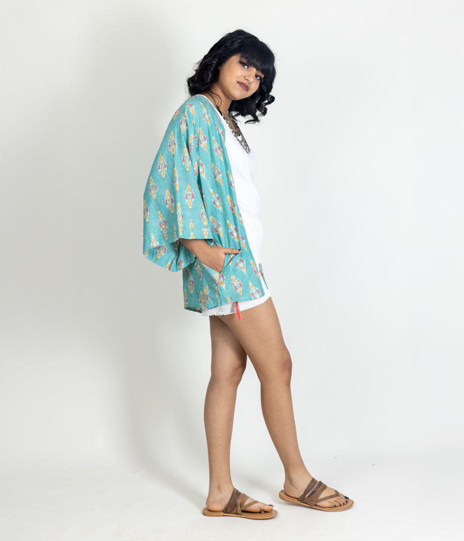 Ikat Green Womens Kimono