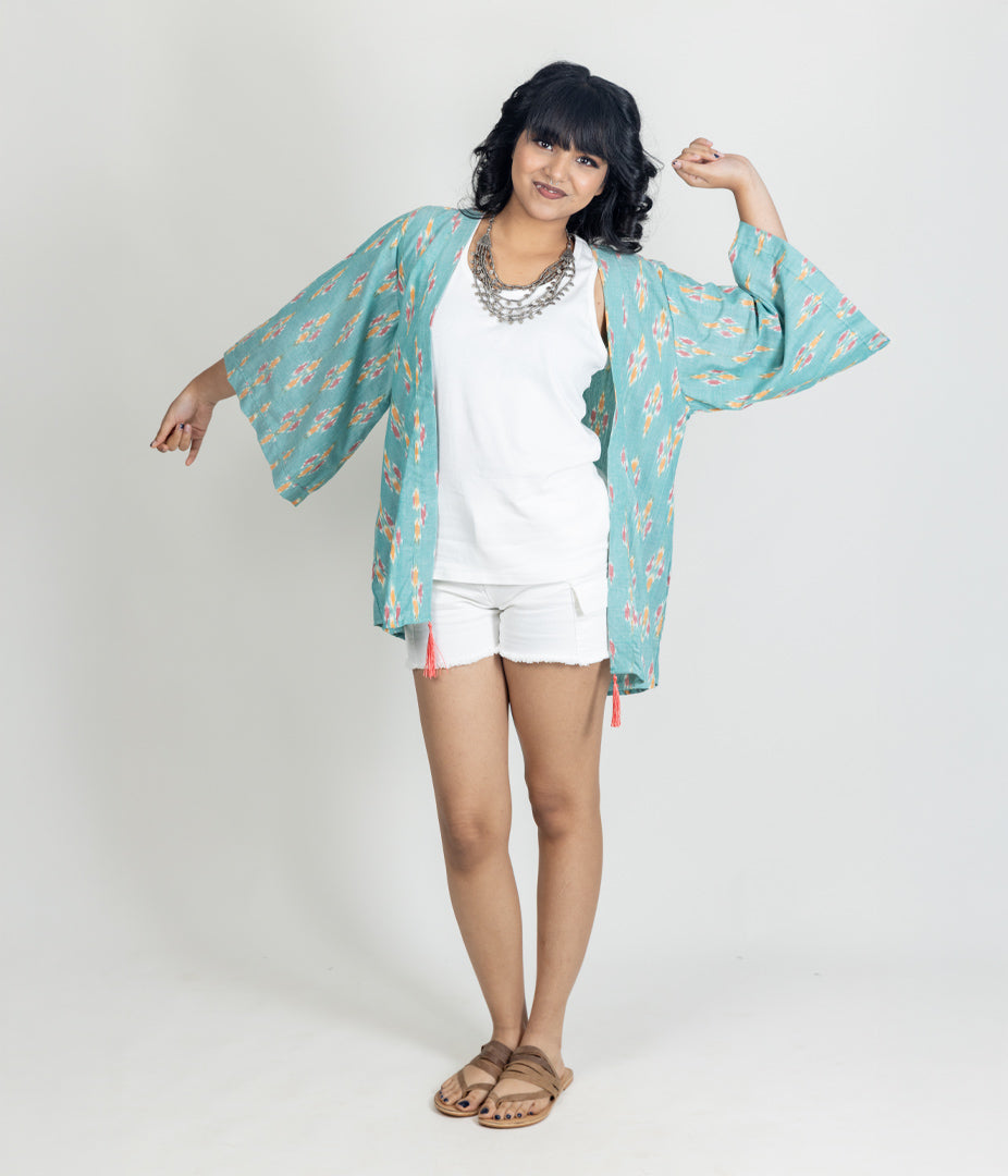 Ikat Green Womens Kimono