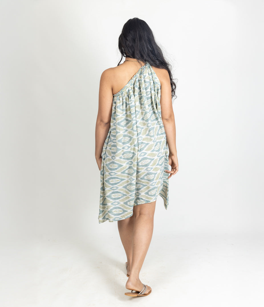 Ikat Green Womens Off-Shoulder Dress