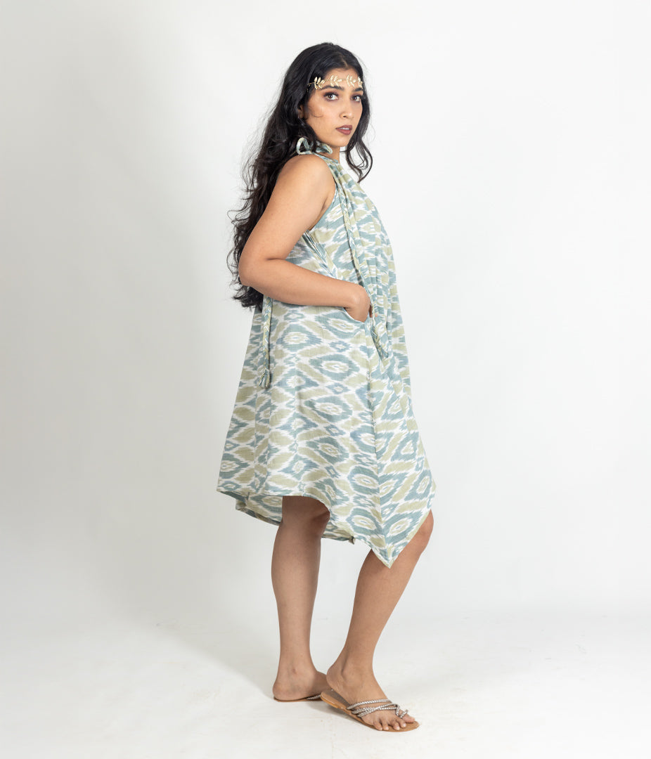Ikat Green Womens Off-Shoulder Dress