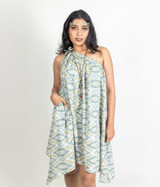Ikat Green Womens Off-Shoulder Dress