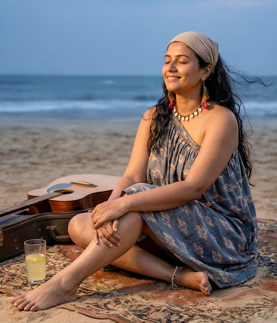 Ikat Grey Womens Off-Shoulder Dress