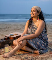 Ikat Grey Womens Off-Shoulder Dress