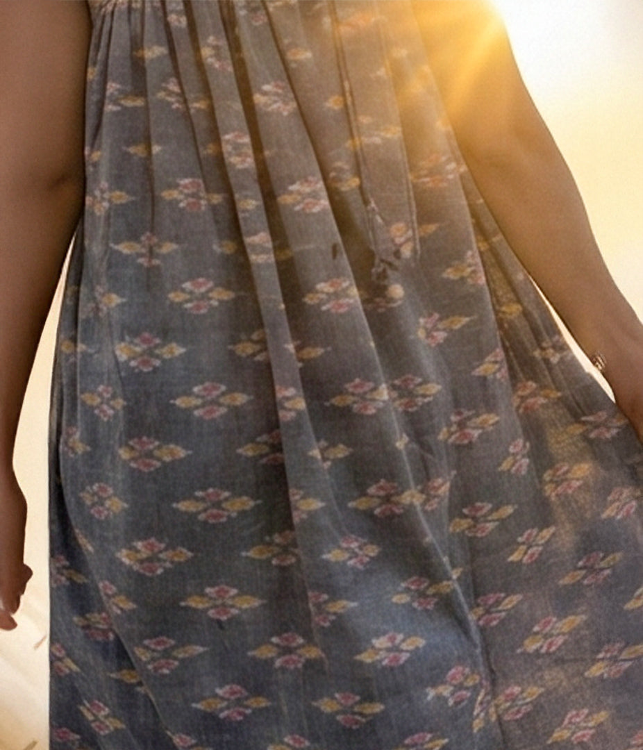 Ikat Grey Womens Off-Shoulder Dress