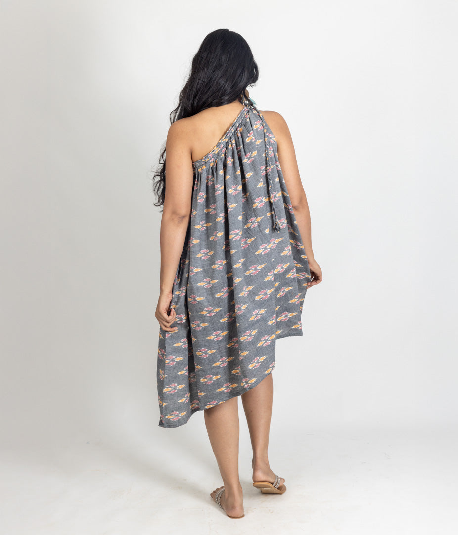 Ikat Grey Womens Off-Shoulder Dress