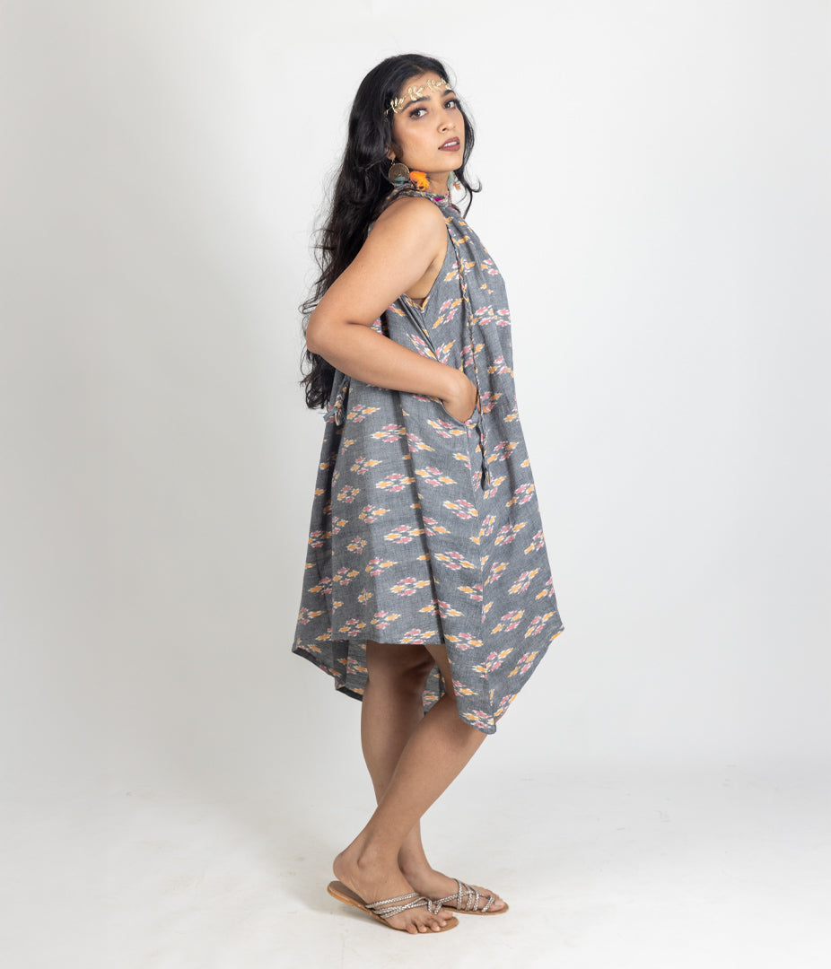 Ikat Grey Womens Off-Shoulder Dress