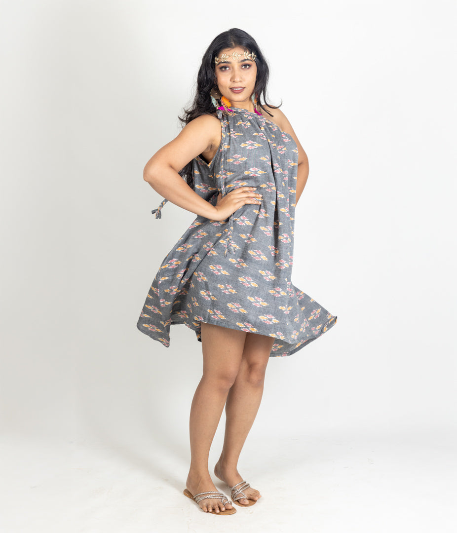 Ikat Grey Womens Off-Shoulder Dress