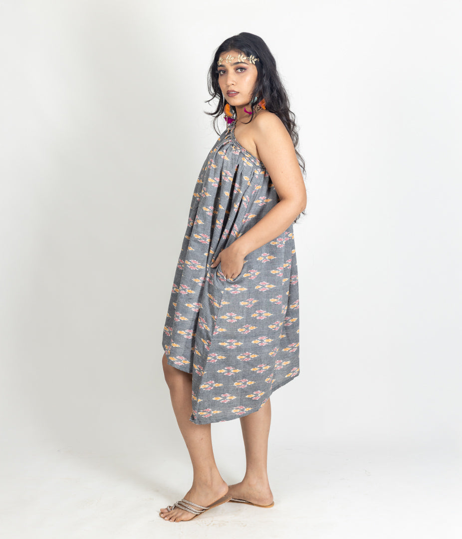 Ikat Grey Womens Off-Shoulder Dress