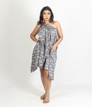 Ikat Grey Womens Off-Shoulder Dress